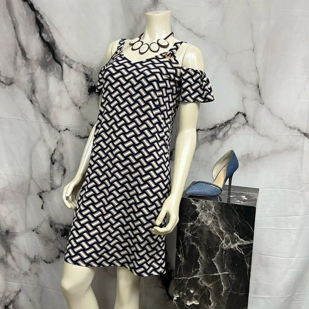* Michael Kors dress navy beige white print